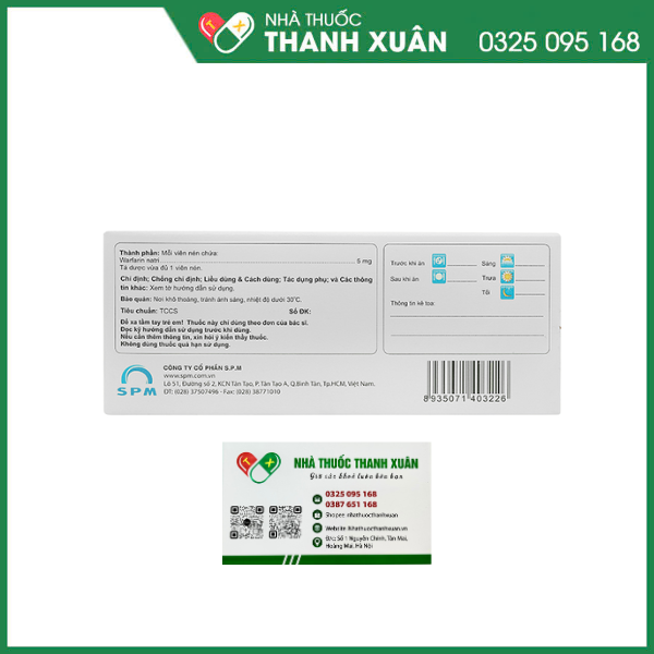 Warfarin 5 SPM phòng và trị huyết khối tĩnh mạch